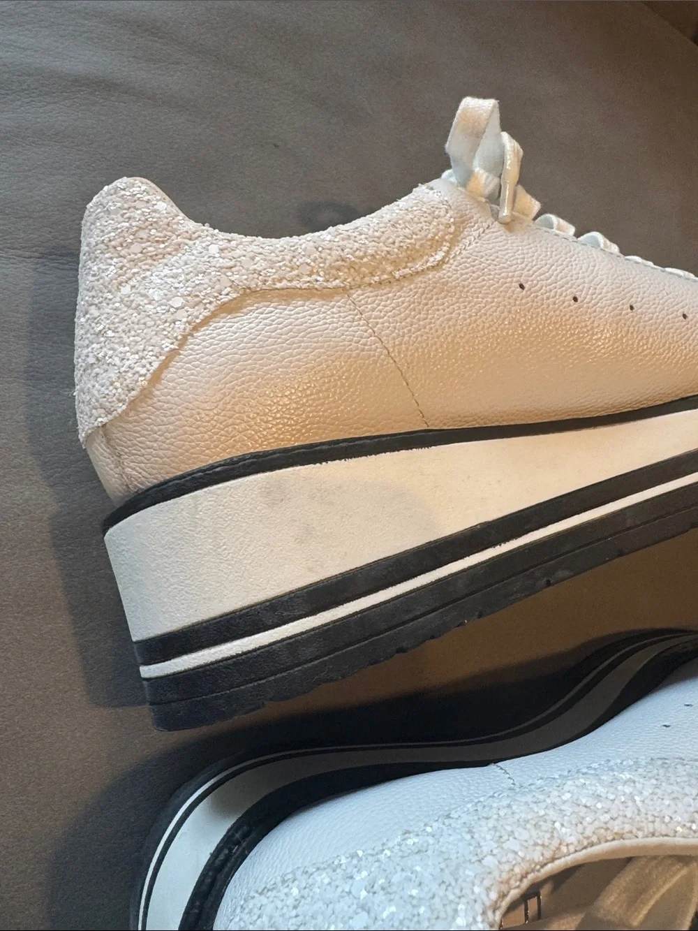 Silent D white leather glitter sparkle Siobhan platform lace up sneaker. Size 40 - Picture 3 of 7